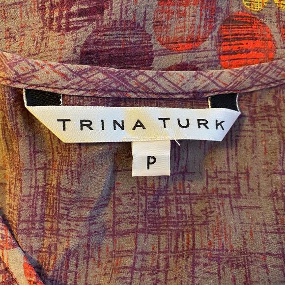 TRINA TURK Shirt Silk Blend Size S Boho Semi Sheer 3/4 Sleeve Pullover Top - Picture 3 of 6
